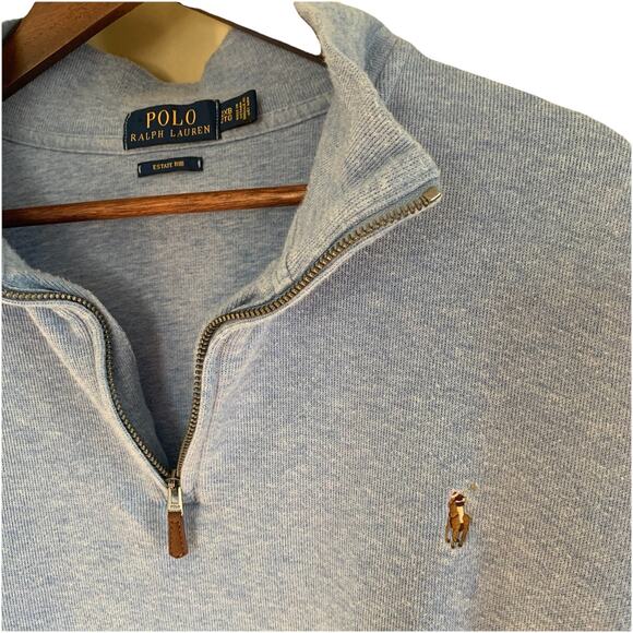 Polo Ralph Lauren Sweater 1/4 Zip Pullover Estate Rib Baby Blue Men’s 2XB Pony - Picture 1 of 10
